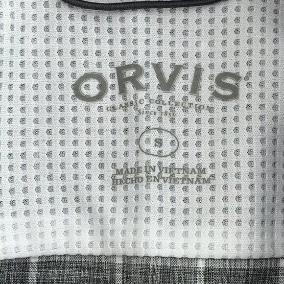 Orvis Mens Small Short Sleeve Woven Tech Shirt Grey Windowpane Check Casual New - Picture 3 of 9